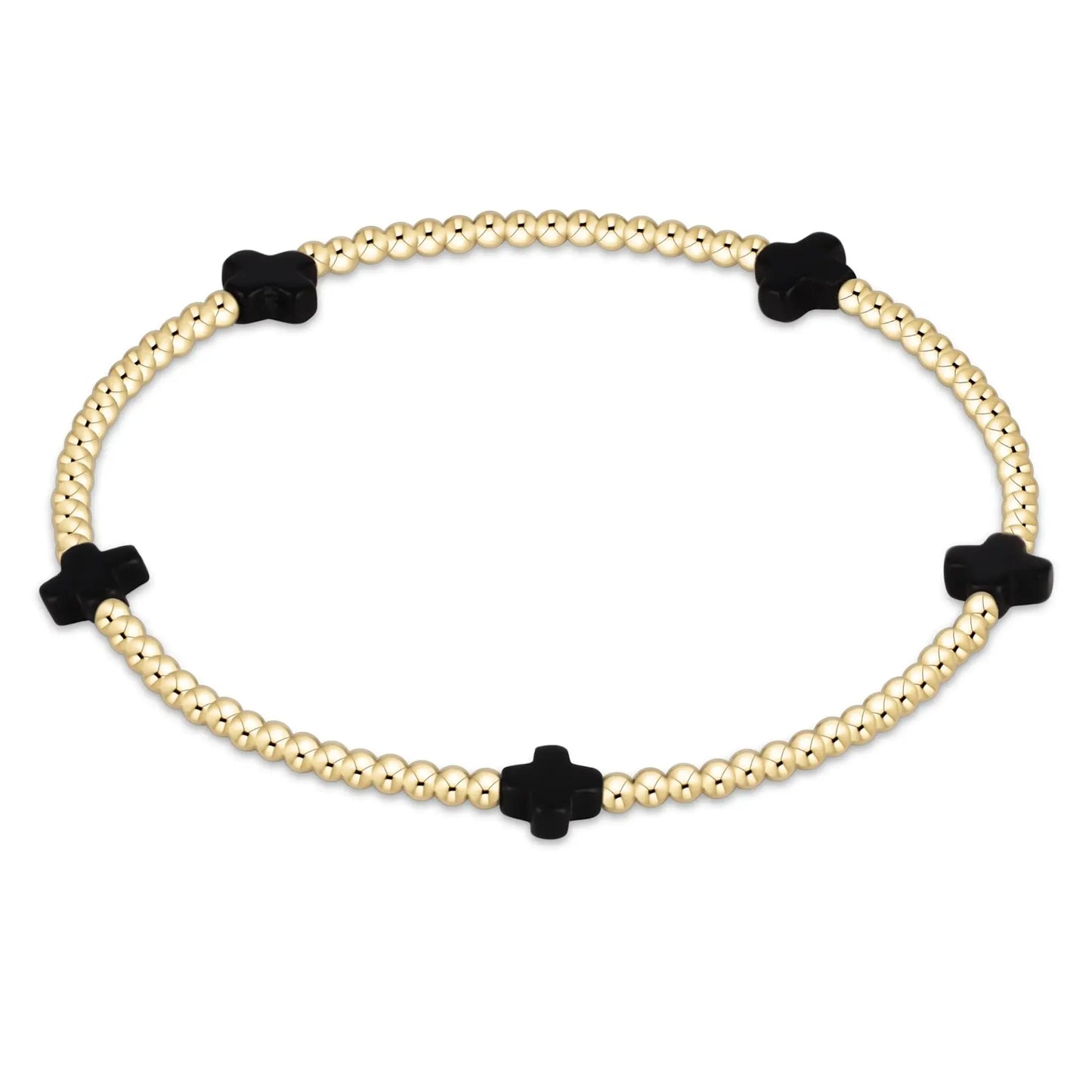 eNewton Signature Small Cross 2mm Bead Bracelet | Onyx