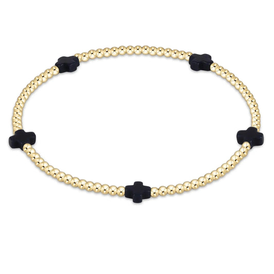 eNewton Signature Small Cross 2mm Bead Bracelet | Navy