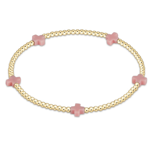 eNewton Signature Small Cross 2mm Bead Bracelet | Pink