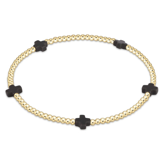 eNewton Signature Small Cross 2mm Bead Bracelet | Charcoal