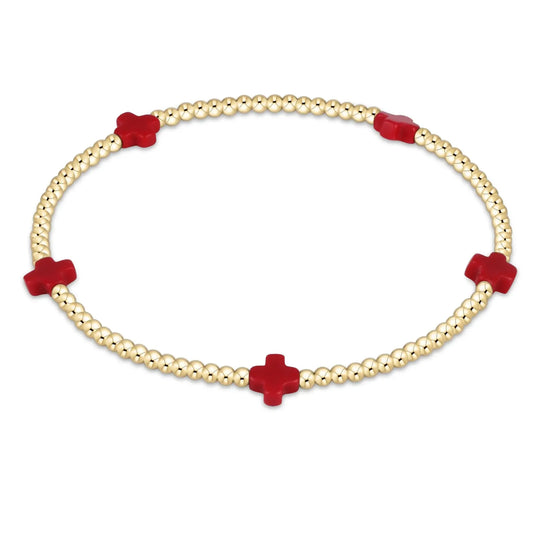 eNewton Signature Small Cross 2mm Bead Bracelet | Red