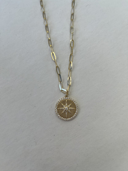 Diamond Star Paper Clip Link Necklace | 14k Yellow Gold .43c