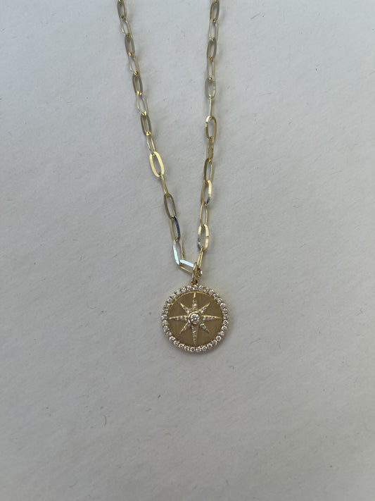 Diamond Star Paper Clip Link Necklace | 14k Yellow Gold .43c