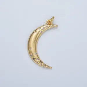 Crescent Moon with Crystals Charm Pendant