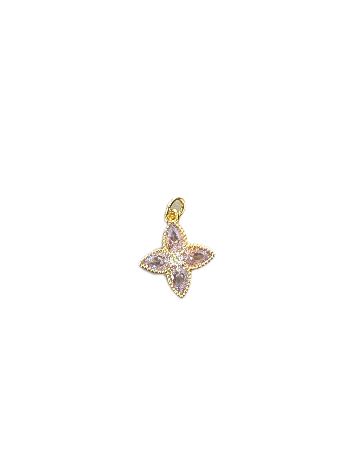 Lavender Four Point Crystal Flower Charm Pendant