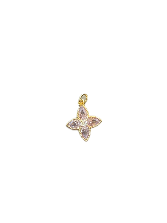 Lavender Four Point Crystal Flower Charm Pendant