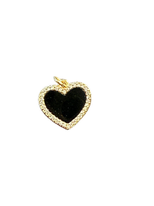 Black Enamel + Crystal Heart Charm Pendant
