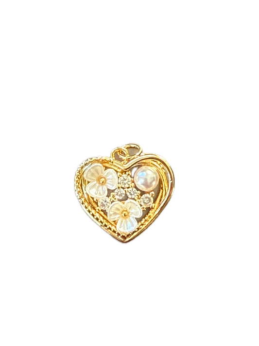 Pearl + Crystal Filigree Open Heart Charm Pendant