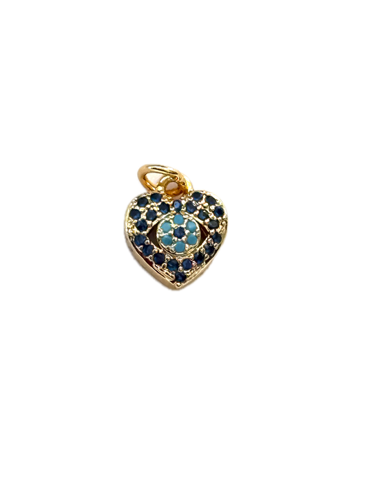 Sapphire + Turquoise Evil Eye Heart Charm Pendant