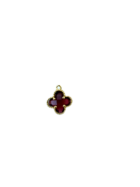 Garnet Red Crystal Puff Clover Charm Pendant