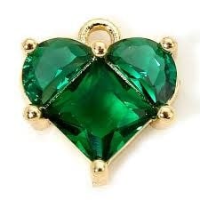 Gold Emerald Green Crystal Heart Charm Pendant