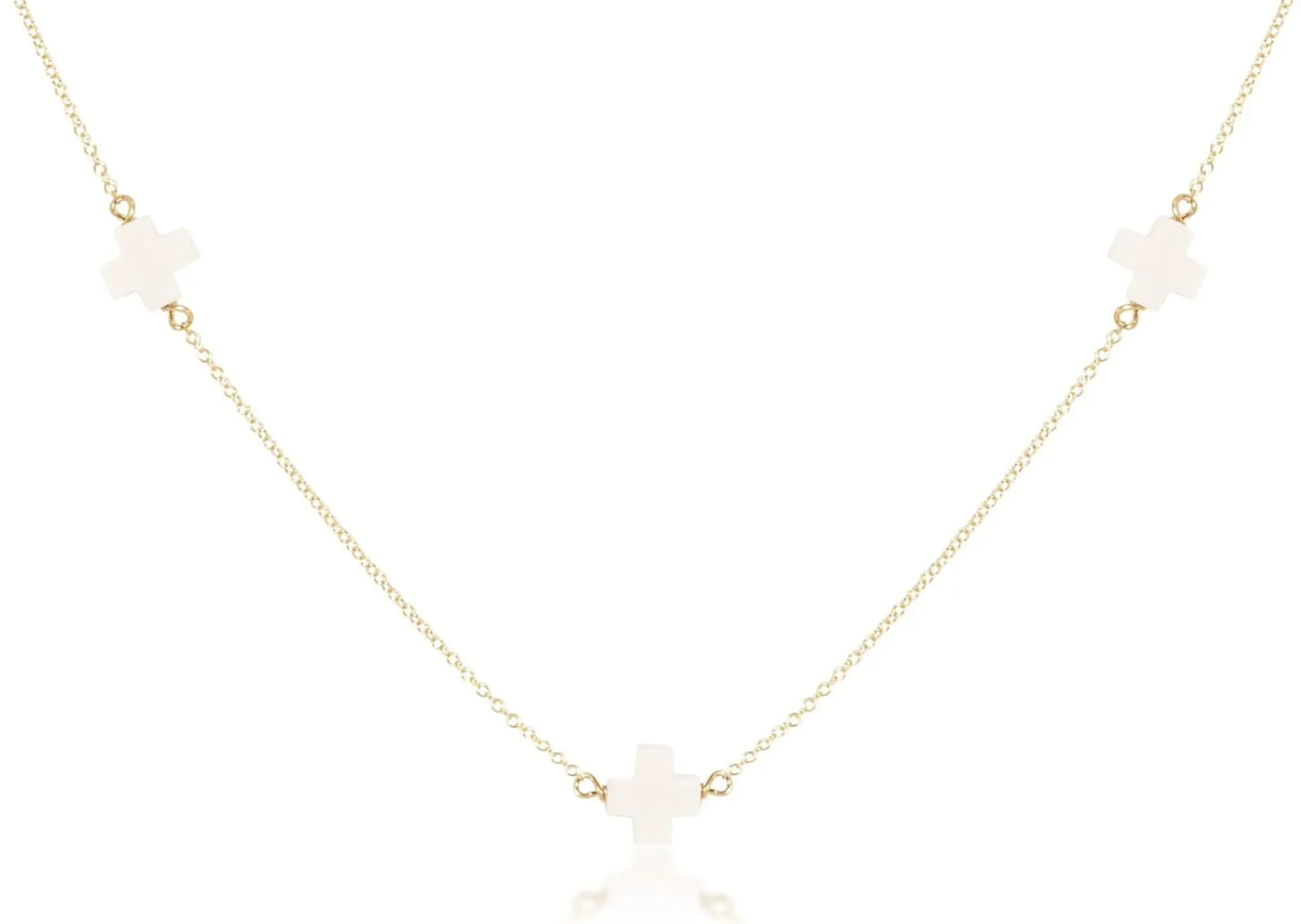 eNewton Simplicity Chain Gold Signature Cross Choker Necklace | 15in Off-White