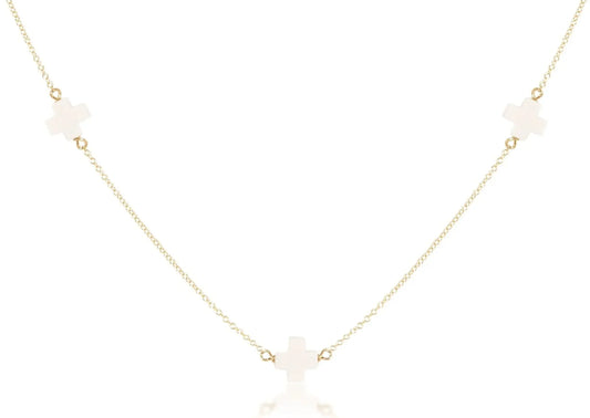 eNewton Simplicity Chain Gold Signature Cross Choker Necklace | 15in Off-White
