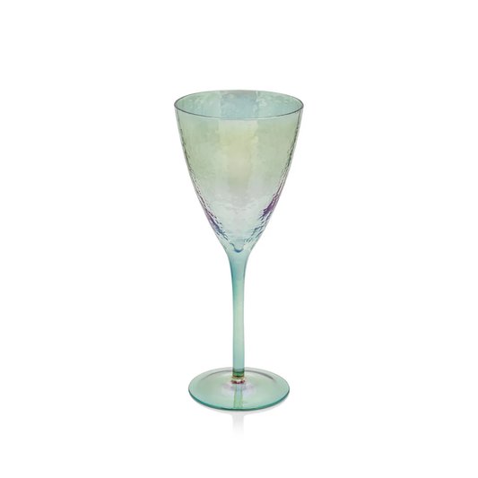 Hammered Stemmed Wine Glass | Blue Luster 15oz