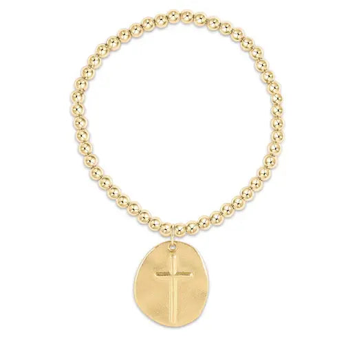 eNewton Classic Gold Bead + Inspire Cross Charm Bracelet | 4mm