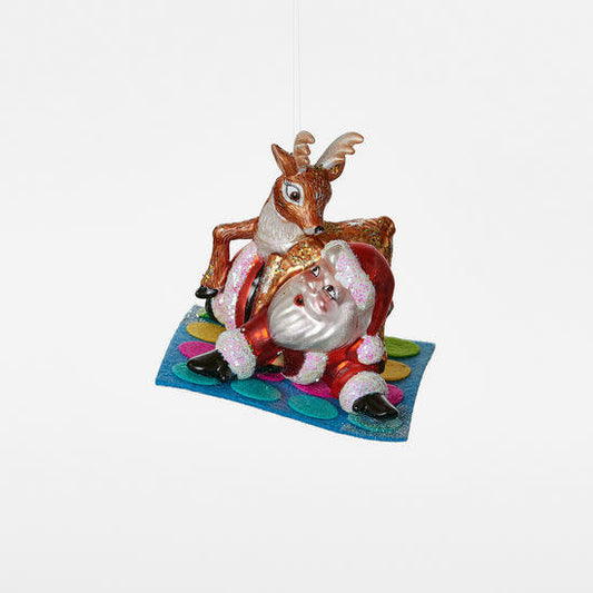 Santa & Reindeer Twister  Ornament 4"