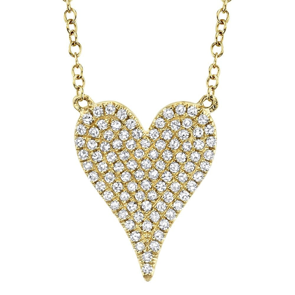 Diamond Pave Heart Necklace | 14k Yellow Gold .21c