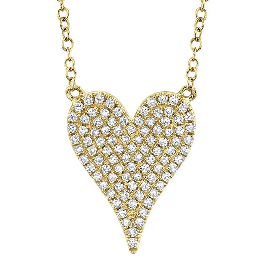 Diamond Pave Heart Necklace | 14k Yellow Gold .21c