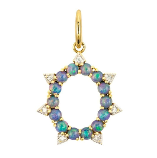 Cabochon Opal + Diamond Open Oval Pendant | 18k Yellow Gold