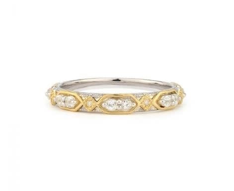 White Topaz Prong Set Open Kite Band Ring| S6.5 18k Mixed Metal