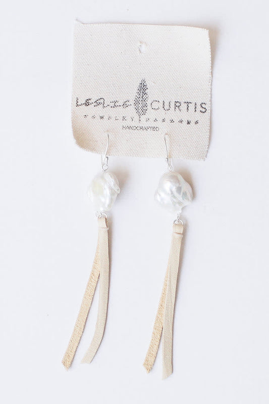 Jo Pearl Leather Tassel Earrings