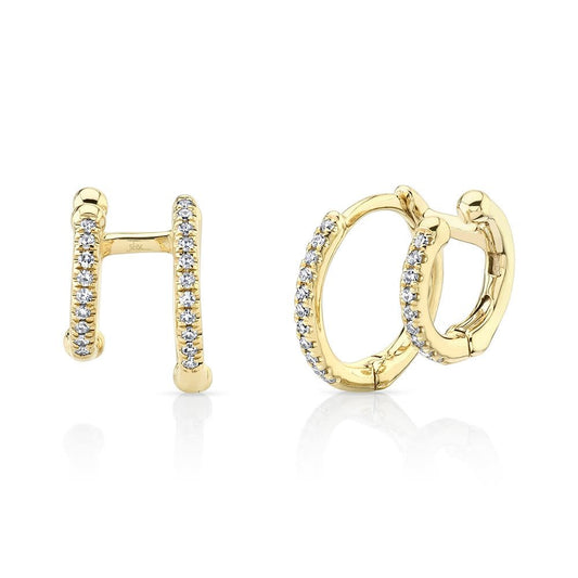 0.12Ct 14K YG Diamond Double Huggie Earring