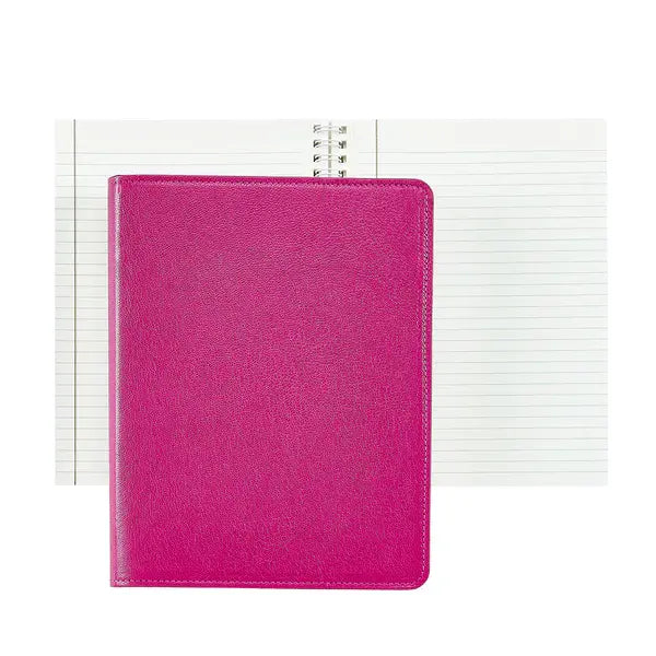 Gold Gilded Spiral Bound Journal Book | 9in Azalea Pink Goatskin Leather