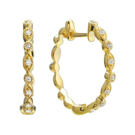 Cleopatra Round Marquise Diamond Hoop Earrings | 18k Yellow Gold .16c