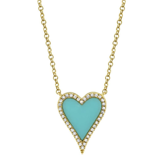 0.09Ct Diamond & 0.69Ct Turquoise 14K YG Heart Necklace