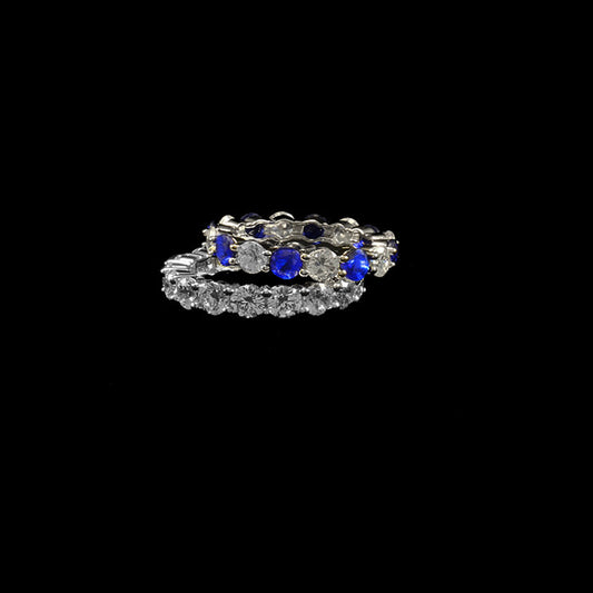 Diamondique Round Eternity Travel Wedding Band Ring | S7 Silver