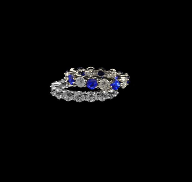 Diamondique Round Eternity Travel Wedding Band Ring | S6 Silver