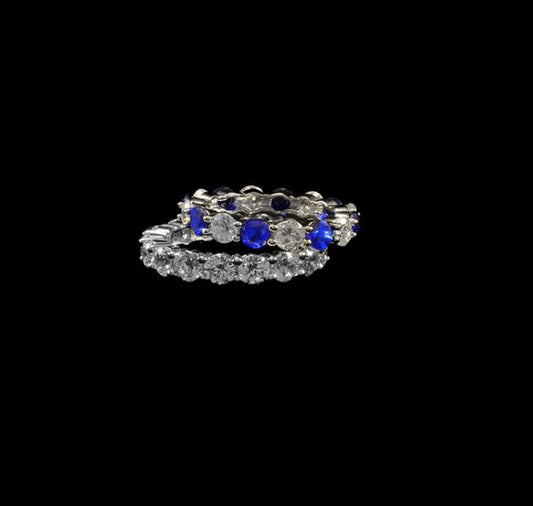 Diamondique Round Eternity Travel Wedding Band Ring | S6 Silver