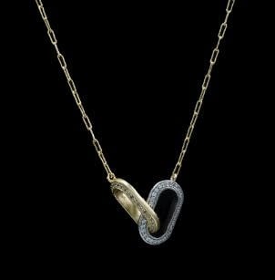 Pave Diamondique Interlocking Ovals Pendant Necklace | 16in + 2in Matte Gold + Black Rhodium