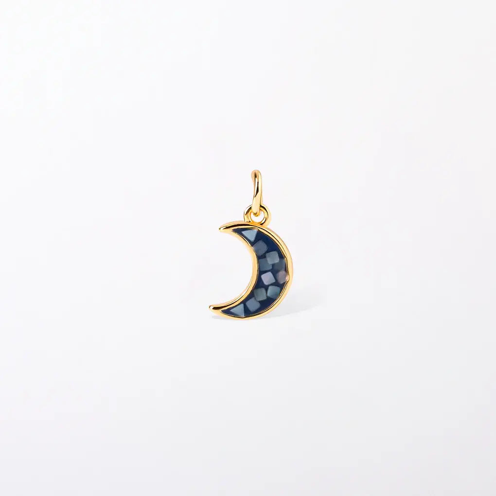 Blue Mosaic Moon Charm Pendant