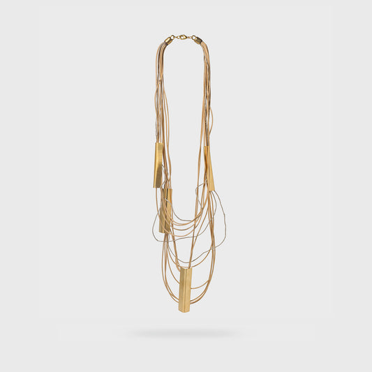 Grecian Hand Crafted Leather Layer Necklace | 23in 24k Gold Plate Brass