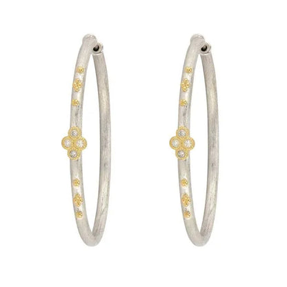 Diamond Quad Double Hoop Earrings | 18k Mixed Metal
