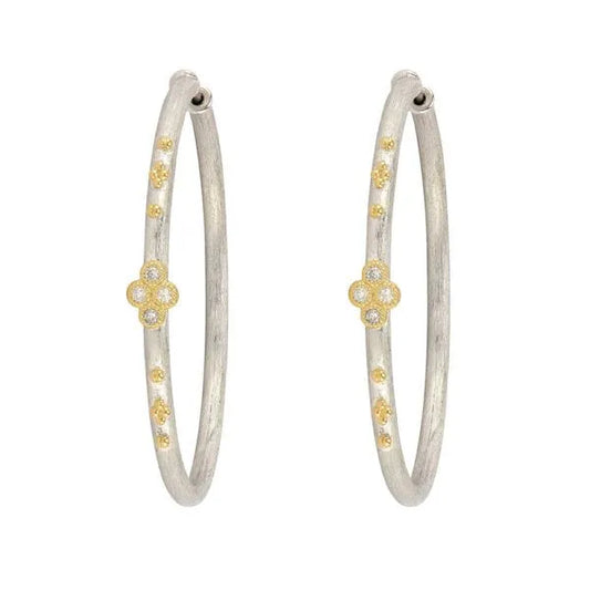 Diamond Quad Double Hoop Earrings | 18k Mixed Metal