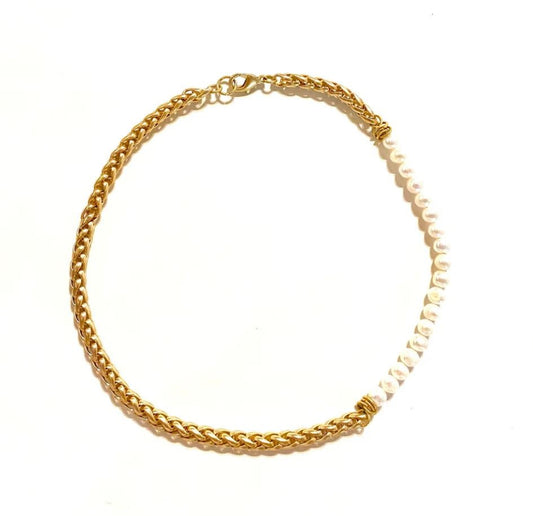 Lenny Pearl + Matte Gold Chain Necklace