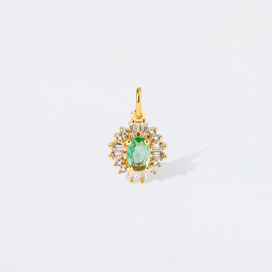 Oval Aquamarine Zircon + Crystal Baguette Charm Pendant