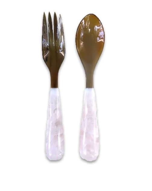 Handcrafted Resin + Horn Salad Server Set | 14in