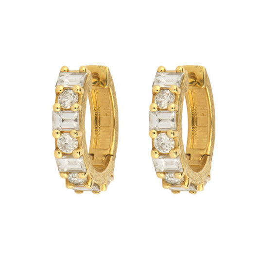 Pave Diamond + Baguette Hoop Earrings | 18k Yellow Gold 1.04c