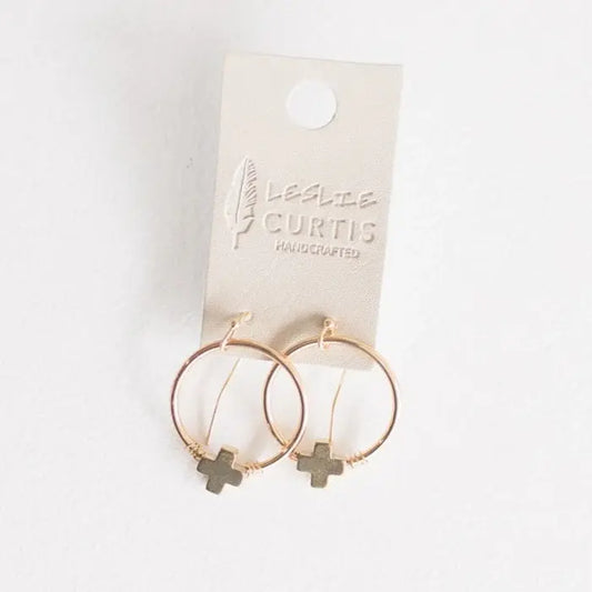 Lucy Small Hoop Gold Cross Earrings | 1.25in