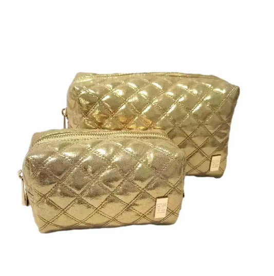 Luxe Duo Dome Cosmetic Bag Set | Quilted Gold Metallic