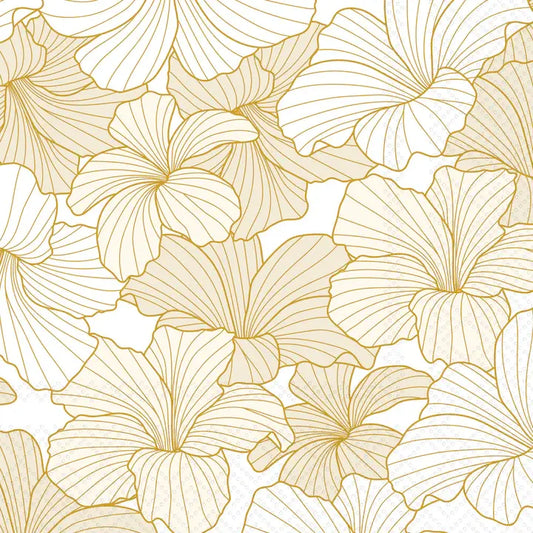 White Hibiscus Gold Cocktail Napkins