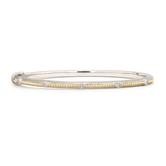 Diamond Beaded Kite Bangle Bracelet | S6.5 18k Mixed Metal