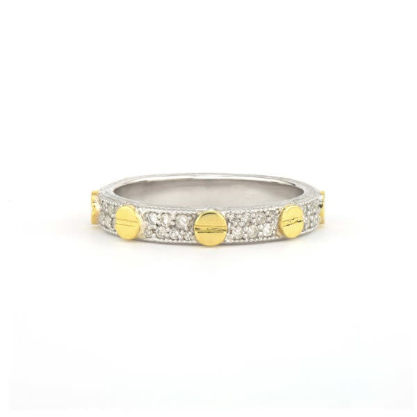 Mixed Metal Diamond Nail Head Ring