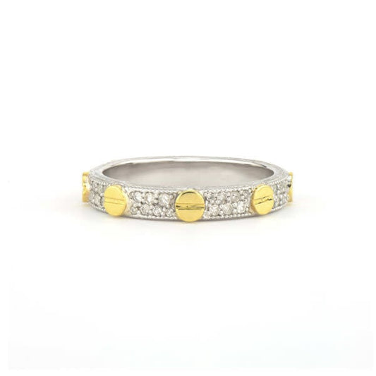 Mixed Metal Diamond Nail Head Ring