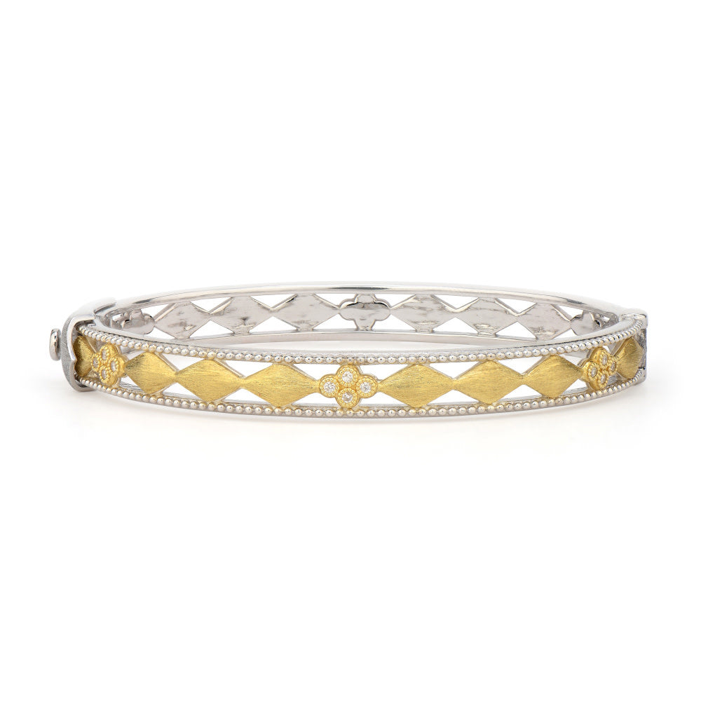 Mixed Metal Open Brushed Kite Diamond Quad Bangle