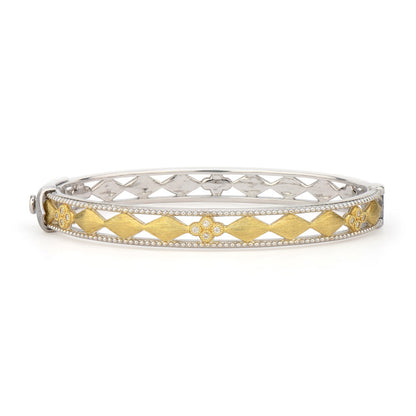 Mixed Metal Open Brushed Kite Diamond Quad Bangle