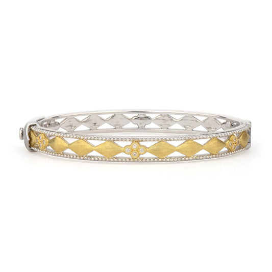 Mixed Metal Open Brushed Kite Diamond Quad Bangle